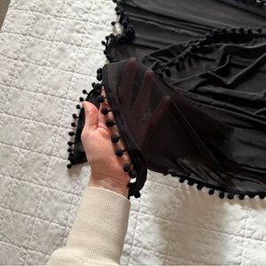 Black Sheer Pom-Pom Trim Swim Cover-Up